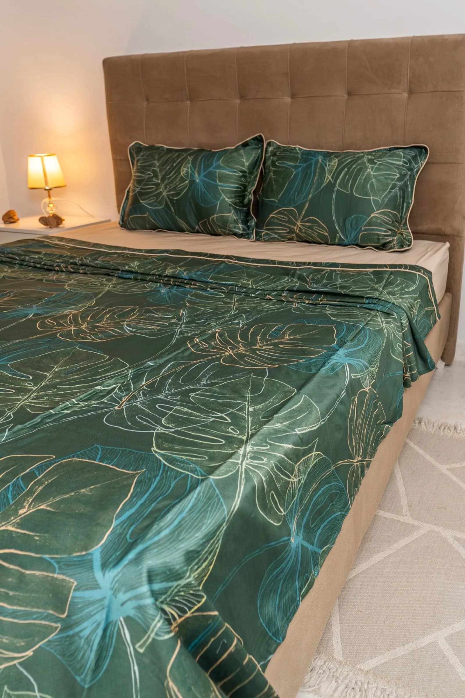 Parure de lit Satin de Coton « Tropical Green » (4 pièces) | A la Page Tunisie