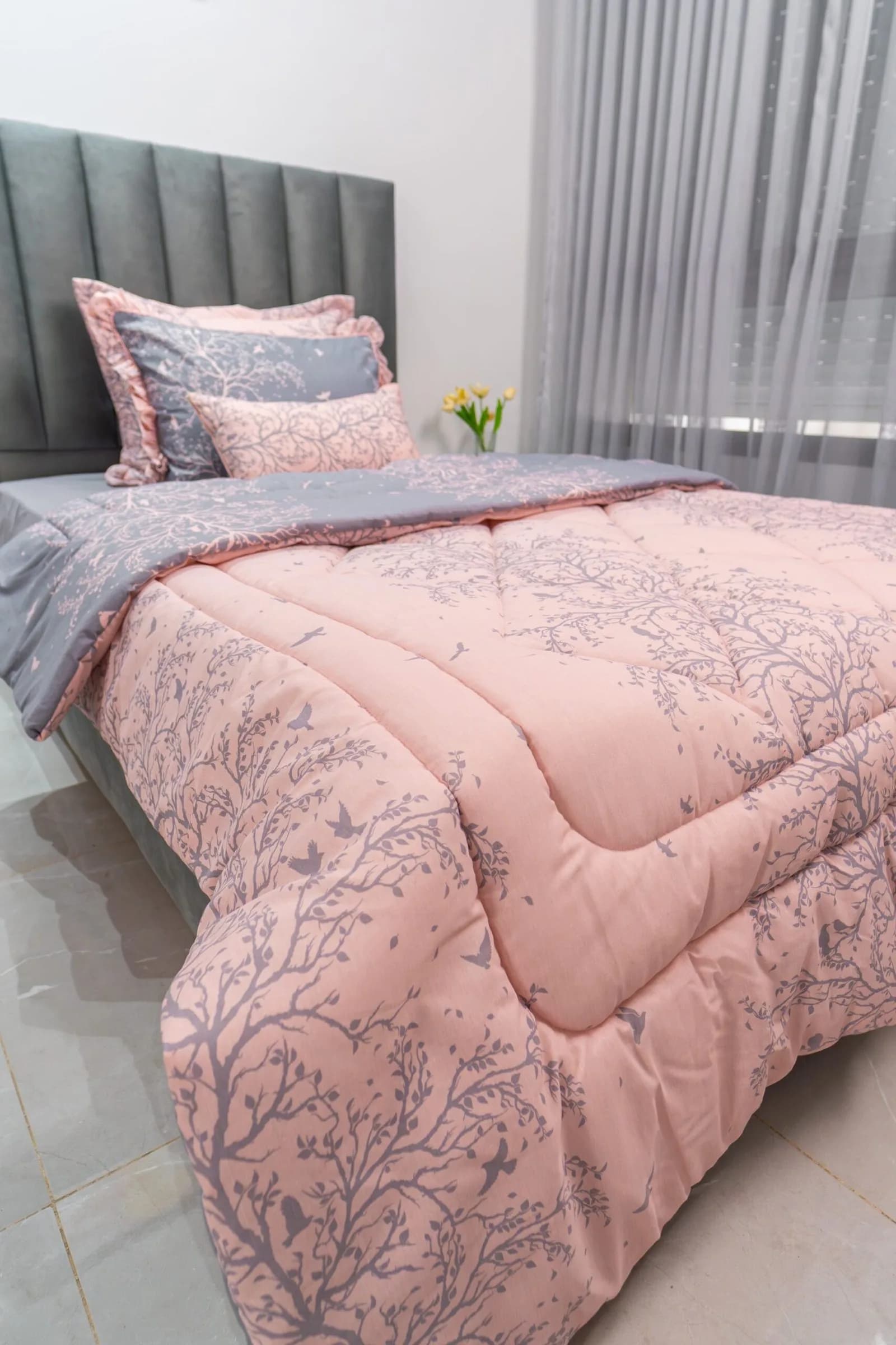 Couette double face 1 place & demi 5 pièces Rose & Gris | A la Page Tunisie