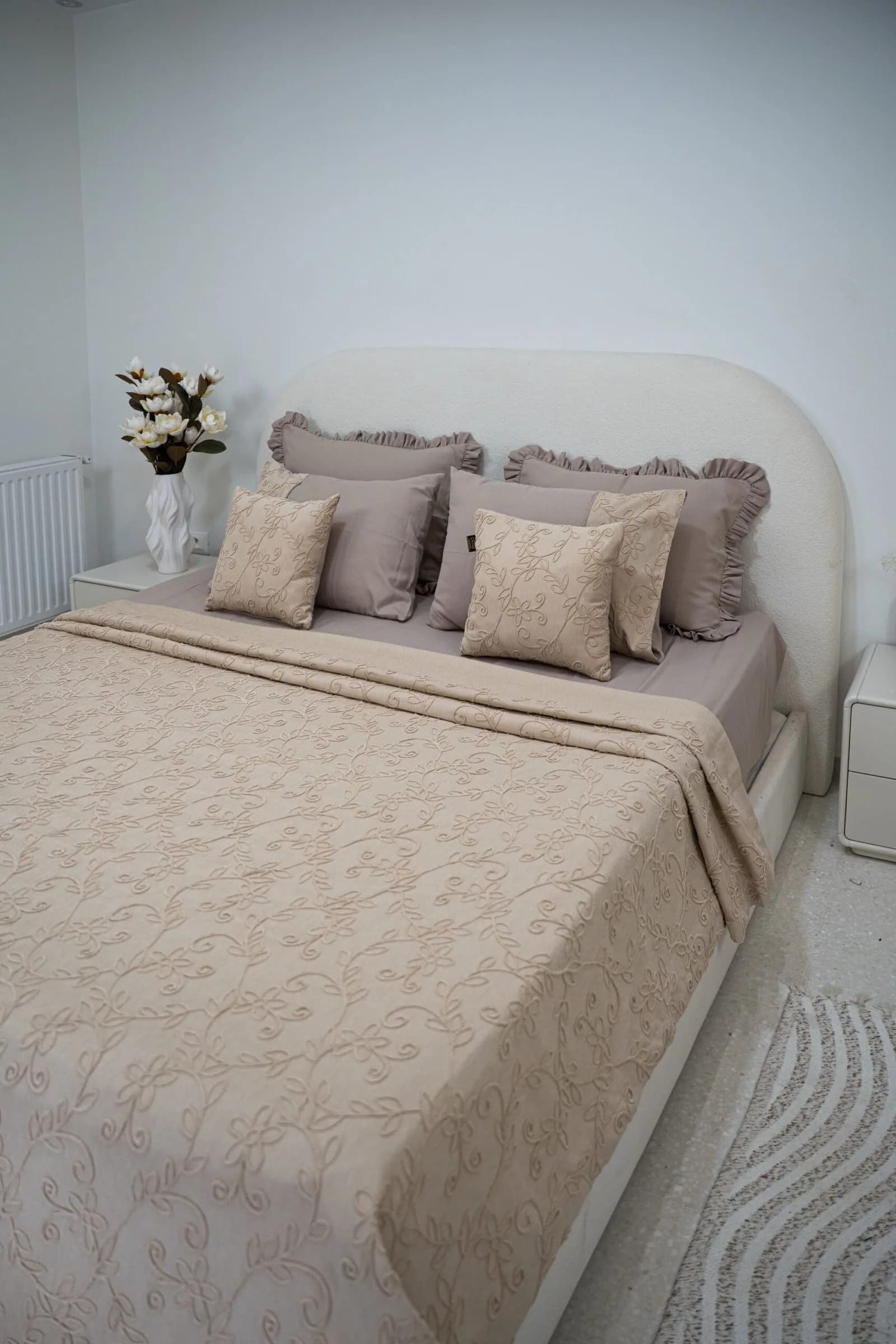 Parure de Lit Jacquard 8 Pièces Cappuccino