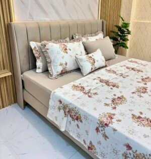 Parure de lit 7 pièces avec housse + drap + 4 taies + coussin déco