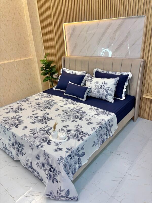 img_0352 Parure de lit 7 pièces avec housse + drap + 4 taies + coussin déco