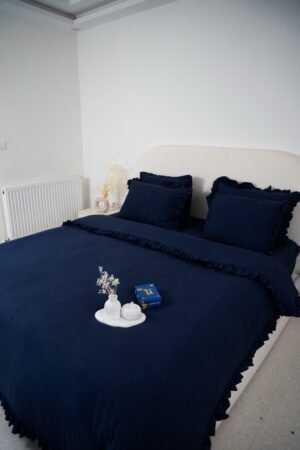 Housse de couette à volants bleu marine – Élégance intemporelle | Tunisie