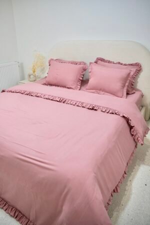 Housse de couette à volants rose poudré  – Élégance et douceur | Tunisie