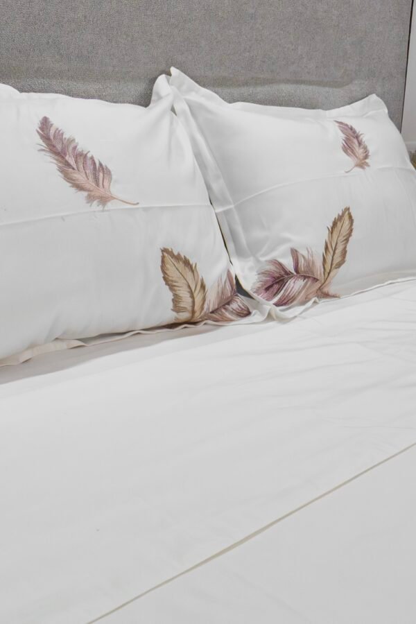 Housse de couette 100% Coton blanc pur Brodé "Plume" (4 pièces) | A la Page Tunisie