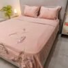 Housse de couette 100% Coton Rose Poudré Brodé "Plume" (4 pièces) | A la Page Tunisie