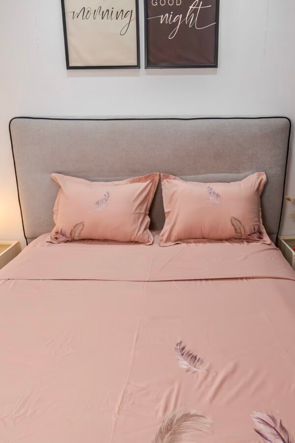 Housse de couette 100% Coton Rose Poudré Brodé "Plume" (4 pièces) | A la Page Tunisie