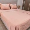 Housse de couette 100% Coton Rose Poudré Brodé "Plume" (4 pièces) | A la Page Tunisie