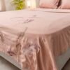 Housse de couette 100% Coton Rose Poudré Brodé "Plume" (4 pièces) | A la Page Tunisie