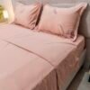 Housse de couette 100% Coton Rose Poudré Brodé "Plume" (4 pièces) | A la Page Tunisie