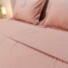 Housse de couette 100% Coton Rose Poudré Brodé "Plume" (4 pièces) | A la Page Tunisie