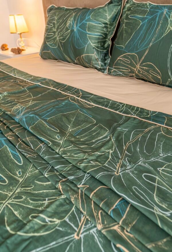Parure de lit Satin de Coton "Tropical Green" (4 pièces) | A la Page Tunisie