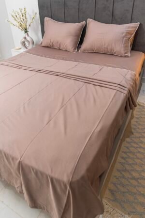 Parure de lit Satin de Coton Greige (4 pièces) | A la Page Tunisie