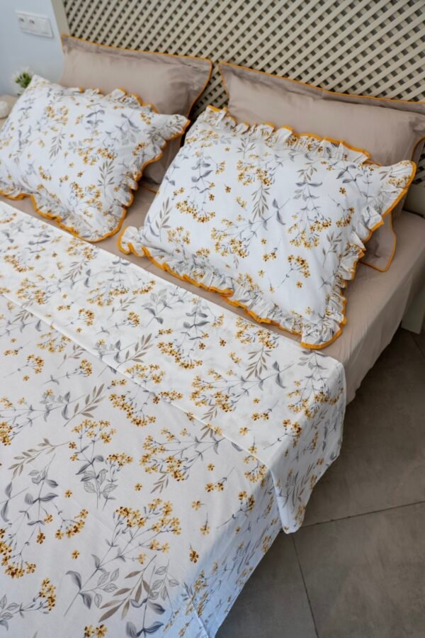 Parure de Lit 100% Coton "Mimosa" Floral Épuré (Pack 6 Pièces) | A la Page
