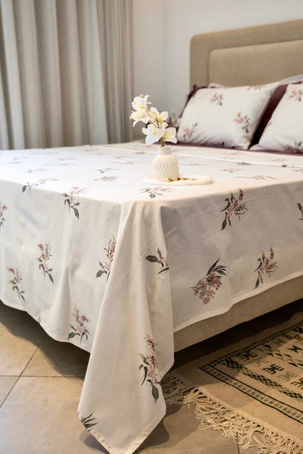 Parure de Lit 100% Coton "Fleurie de Lilas" (Pack 6 Pièces) | A la Page