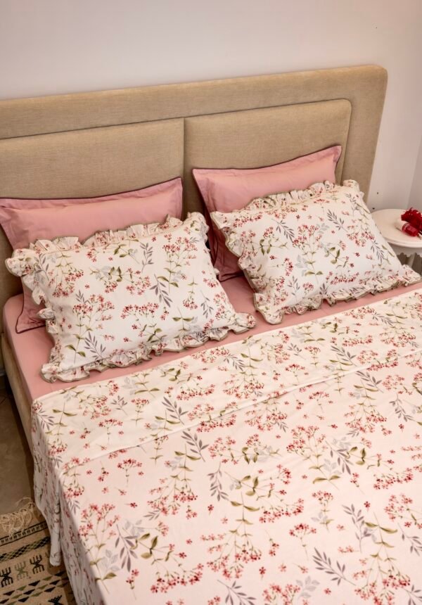 Parure de Lit 100% Coton "Rosalie" Floral Épuré (Pack 6 Pièces) | A la Page