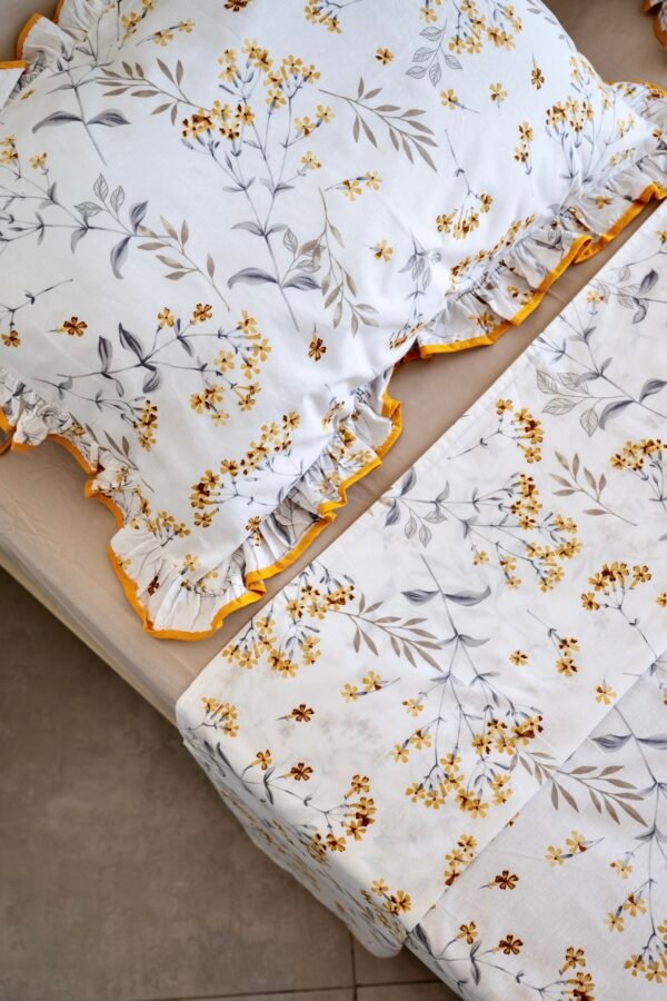 Parure de Lit 100% Coton "Mimosa" Floral Épuré (Pack 6 Pièces) | A la Page