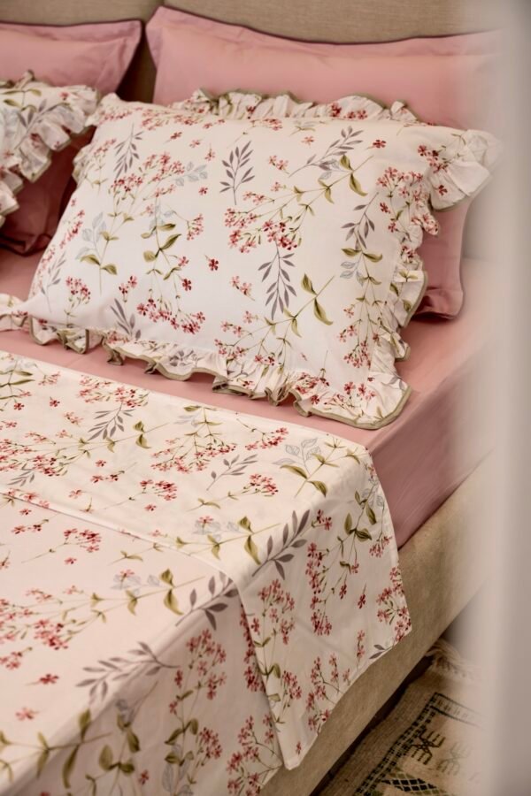 Parure de Lit 100% Coton "Rosalie" Floral Épuré (Pack 6 Pièces) | A la Page