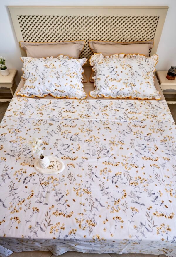 Parure de Lit 100% Coton "Mimosa" Floral Épuré (Pack 6 Pièces) | A la Page
