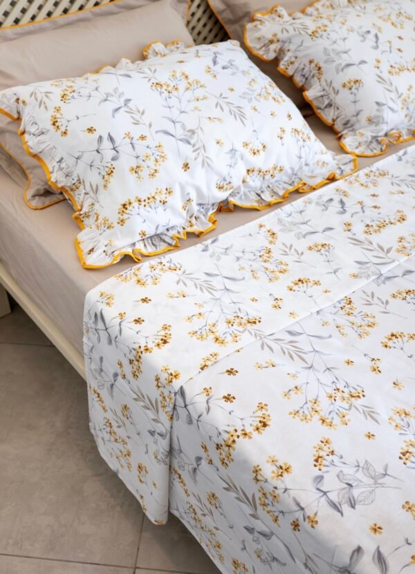 Parure de Lit 100% Coton "Mimosa" Floral Épuré (Pack 6 Pièces) | A la Page