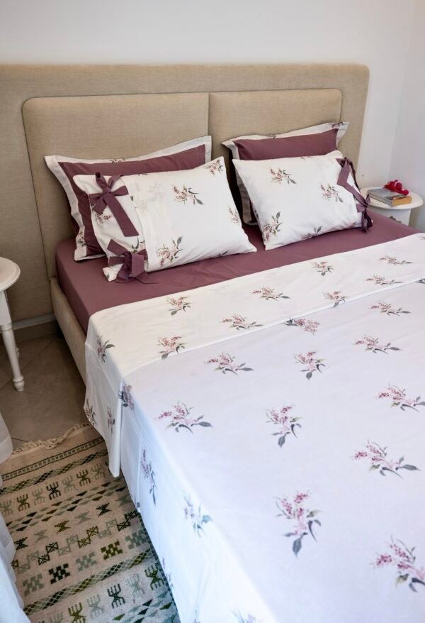 Parure de Lit 100% Coton "Fleurie de Lilas" (Pack 6 Pièces) | A la Page