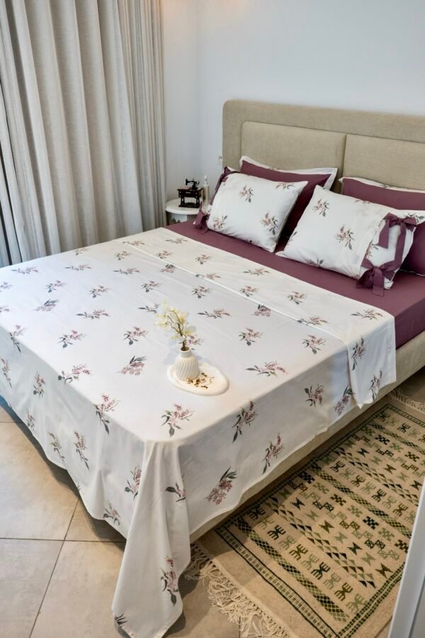 Parure de Lit 100% Coton "Fleurie de Lilas" (Pack 6 Pièces) | A la Page